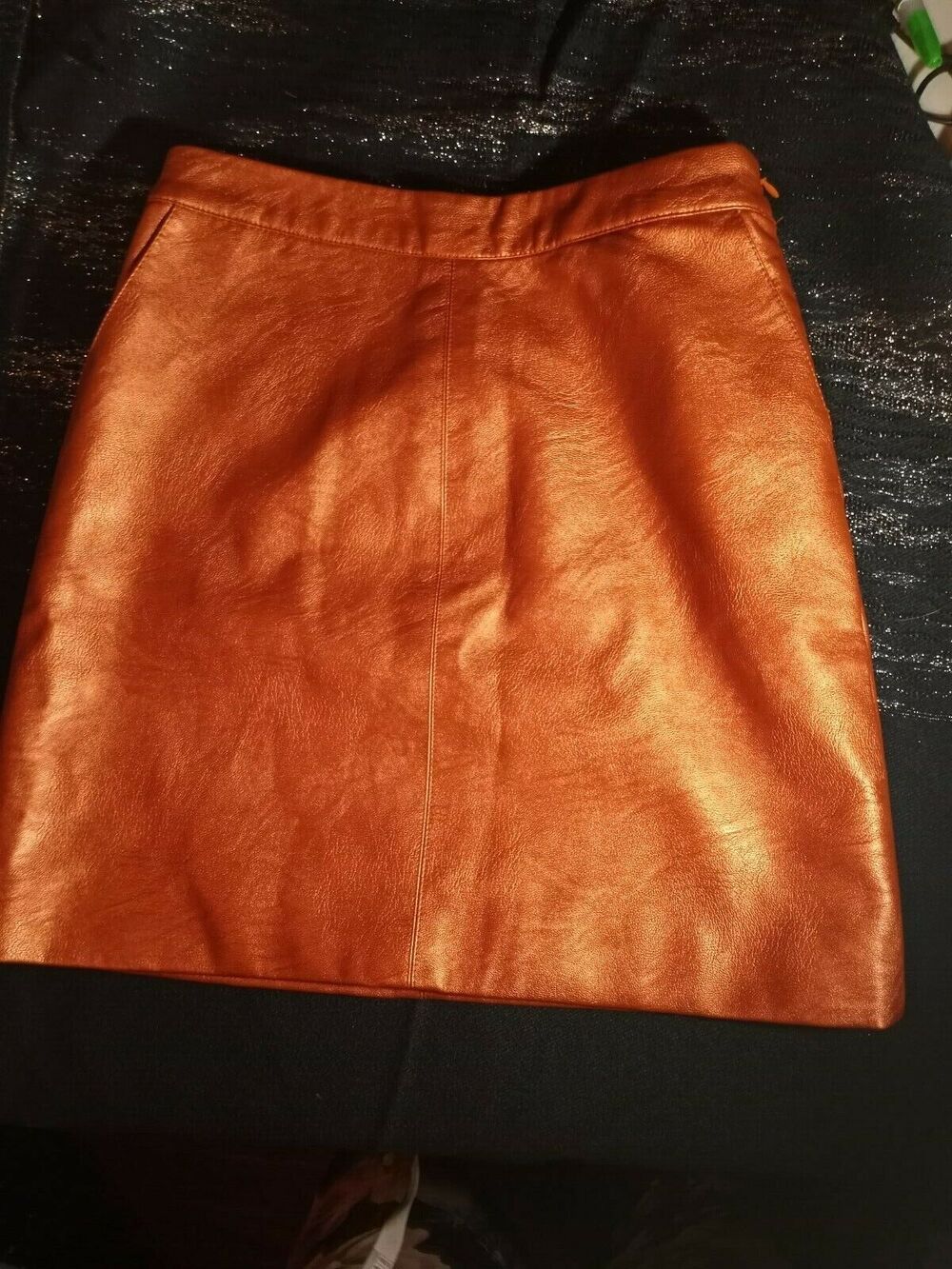 TopShop Faux Leather Skirt US Size 4 Orange with Pockets